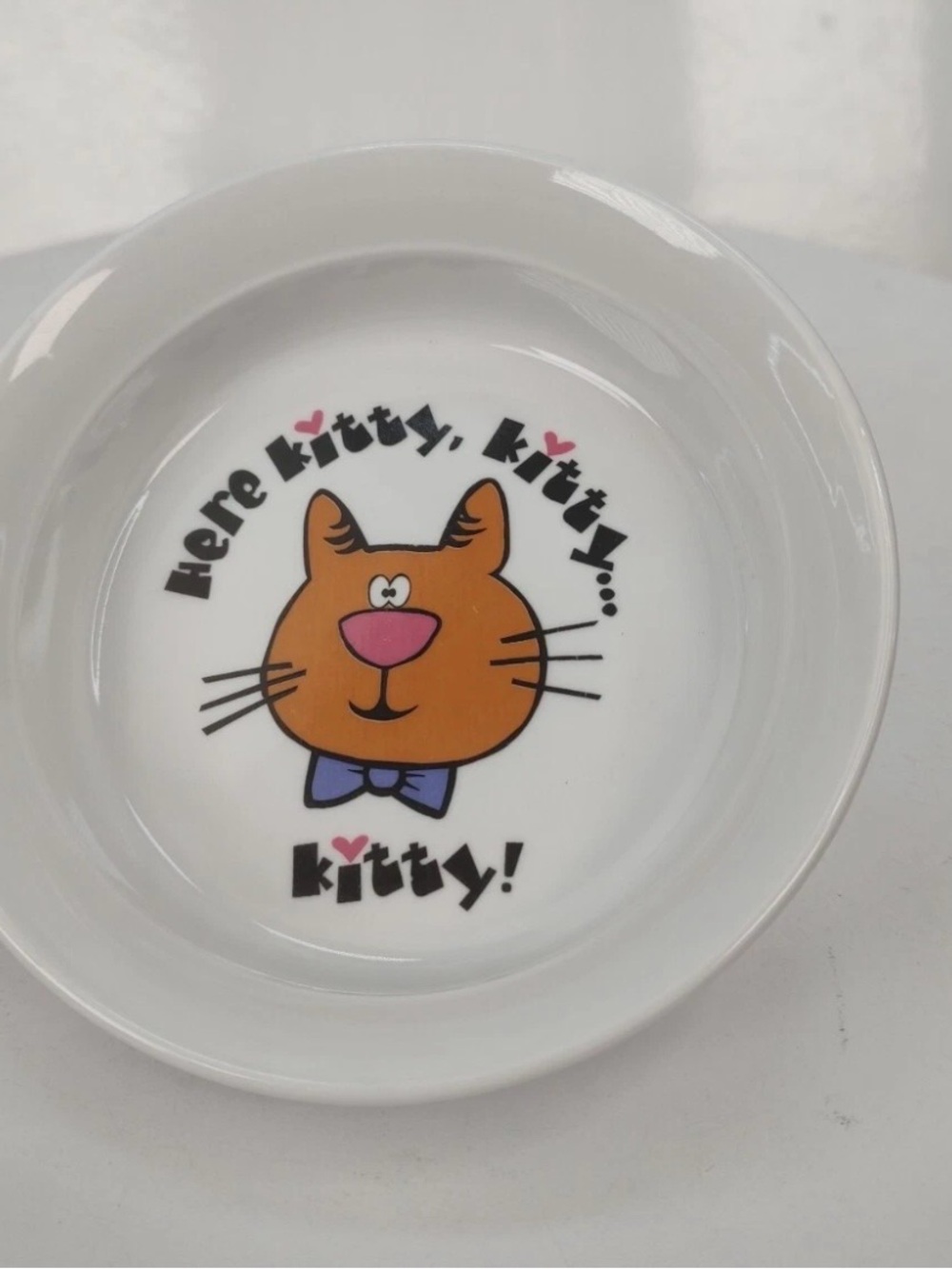 Cat travel Cute Orange Kitty Ceramic Bowl with Purple Bow 5”